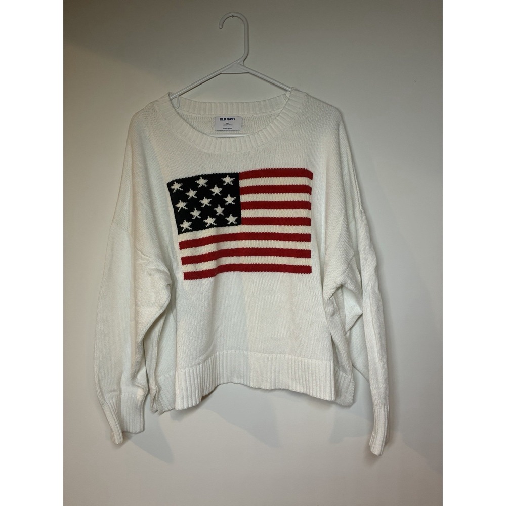 American Flag Knit Sweater‎ Women's Size XXL Fourth of July Red White Blue Stars